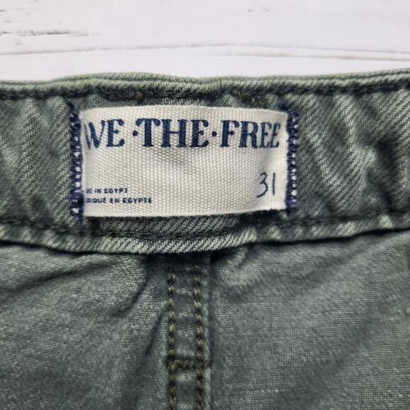 We the Free Beginner's Luck Slouch Button Fly Jean Shorts Olive Green Rolled 31 - Picture 9 of 11